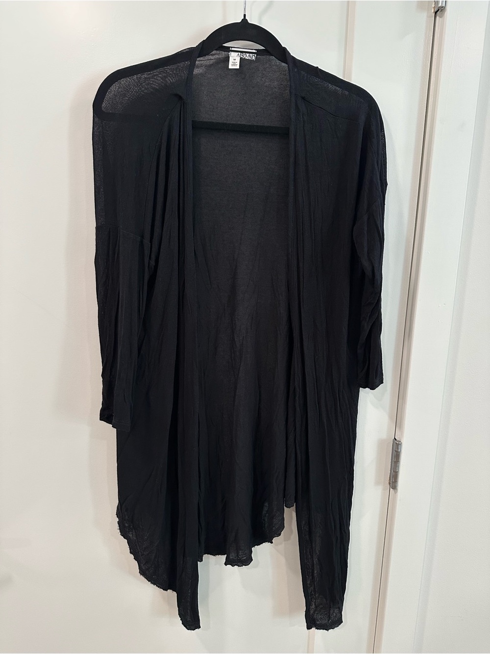 Abound Black Long Open Front Raw Hem Cardigan Size M